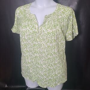 Basic Editions white and green V-neck button detail blouse size 3XL